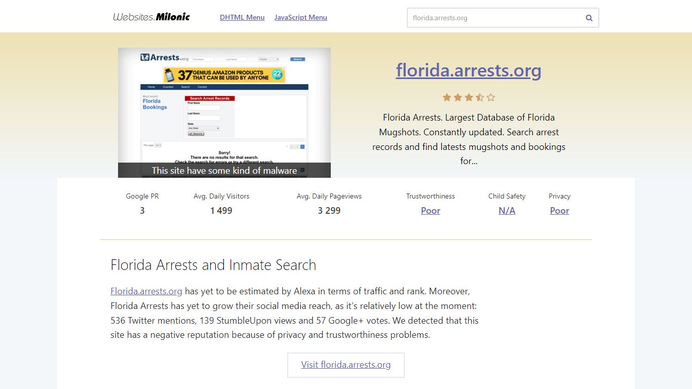 Florida.arrests.org website. Florida Arrests and Inmate Search. - Milonic